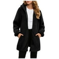 thumbnail image 1 of idosla Womens Fleece Zip Up Jacket with Pockets Oversized Long Sherpa Hoodie Fuzzy Jackets Warm Teddy Coat (Black, XL), 1 of 8
