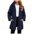 thumbnail image 1 of idosla Womens Fleece Zip Up Jacket with Pockets Oversized Long Sherpa Hoodie Fuzzy Jackets Warm Teddy Coat (Navy, S), 1 of 8
