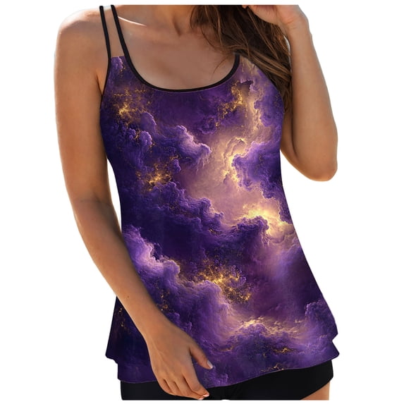 idosla Womens Flowy Tankini Tops Only - Modest Bathing Suit Loose Fit Swimsuit Swim Tops No Bottom 2026 (Dark Purple, S)