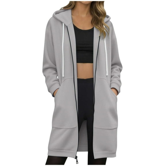 idosla Womens Hoodies 2025 Zip Up Sweatshirts Oversized Fashion Long Hooded Fall Winter Fleece Jackets with Pockets (Light Gray, XXL)