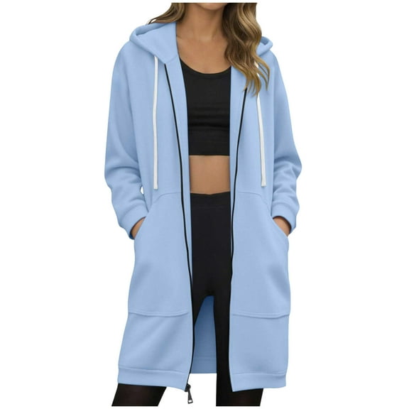 idosla Womens Hoodies 2025 Zip Up Sweatshirts Oversized Fashion Long Hooded Fall Winter Fleece Jackets with Pockets (Sky Blue, XXL)