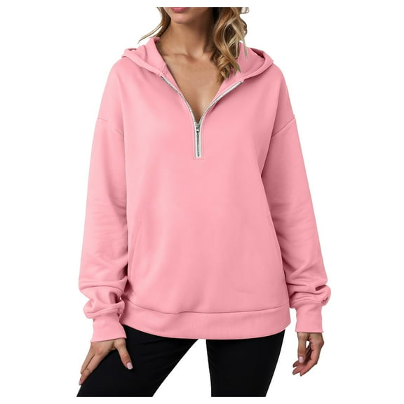 idosla Womens Hoodies Fleece Fall Fashion Outfits Workout Sweatshirts Y2k Winter Zip Up Jackets Oversized Tops Clothes 2025 (Pink, XXL)