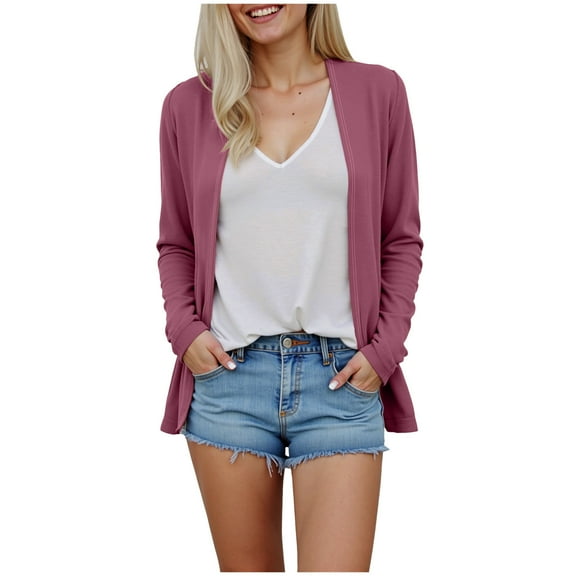idosla Womens Long Cardigan 2025 Fall Lightweight Long Sleeve Open Front Sweater with Pockets (Hot Pink, XXL)