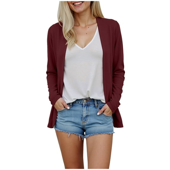 idosla Womens Long Cardigan 2025 Fall Lightweight Long Sleeve 0pen Front Sweater with Pockets (Red, XXL)