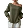 thumbnail image 1 of idosla Womens Long Sleeve Off Shoulder Sweatshirt Soft Pullover Tops Slouchy Sweatshirts Casual Solid Shirts (Army Green, M), 1 of 4