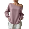 thumbnail image 1 of idosla Womens Long Sleeve Off Shoulder Sweatshirt Soft Pullover Tops Slouchy Sweatshirts Casual Solid Shirts (Rose Gold, L), 1 of 4