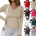 thumbnail image 1 of idosla Womens Long Sleeve Shirts V-Neck Rib Knit Slim Fit Tops Casual Stretch Basic Tee Going Out Top Fall Fashion 2025 (Hot Pink, M), 1 of 6