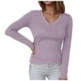 thumbnail image 1 of idosla Womens Long Sleeve Shirts V-Neck Rib Knit Slim Fit Tops Casual Stretch Basic Tee Going Out Top Fall Fashion 2025 (Light Purple, XXL), 1 of 6