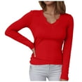 thumbnail image 1 of idosla Womens Long Sleeve Shirts V-Neck Rib Knit Slim Fit Tops Casual Stretch Basic Tee Going Out Top Fall Fashion 2025 (Red, XXL), 1 of 6