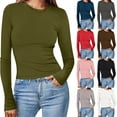 thumbnail image 1 of idosla Womens Long Sleeve Stretch Crewneck Ribbed T-Shirt Slim Fit Casual Basic Tops (Army Green, S), 1 of 6