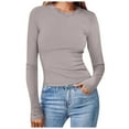 thumbnail image 1 of idosla Womens Long Sleeve Stretch Crewneck Ribbed T-Shirt Slim Fit Casual Basic Tops (Light Gray, XL), 1 of 6