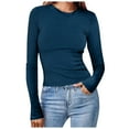 thumbnail image 1 of idosla Womens Long Sleeve Stretch Crewneck Ribbed T-Shirt Slim Fit Casual Basic Tops (Navy, M), 1 of 6