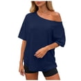 thumbnail image 1 of idosla Womens Off the Shoulder Tops Oversized T-Shirts Short Sleeve Tees Summer 2026 Casual Spring Clothes (Blue, S), 1 of 5