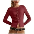 thumbnail image 1 of idosla Womens Open Front Cropped Sweaters Long Sleeves Button Down Knit Crew Neck Cardigan Sweater 2025 (Wine, S), 1 of 6