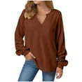 thumbnail image 1 of idosla Womens Oversized Long Sleeve Shirt Casual Waffle Knit Tunic Tops Lace Patchwork Pullover Sweatshirt (Brown, M), 1 of 8