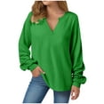 thumbnail image 1 of idosla Womens Oversized Long Sleeve Shirt Casual Waffle Knit Tunic Tops Lace Patchwork Pullover Sweatshirt (Green, XL), 1 of 8