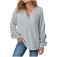 thumbnail image 1 of idosla Womens Oversized Long Sleeve Shirt Casual Waffle Knit Tunic Tops Lace Patchwork Pullover Sweatshirt (Light Gray, S), 1 of 8