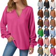 thumbnail image 1 of idosla Womens Oversized Long Sleeve Shirt Casual Waffle Knit Tunic Tops Lace Patchwork Pullover Sweatshirt (Pink, XL), 1 of 8