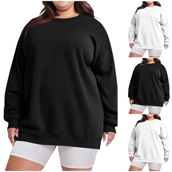 idosla Womens Plus Size Sweatshirts Long Sleeve Fleece Soft Fall Winter Crew Neck Pullover Tops with Pockets 2025 (Black, XXL)