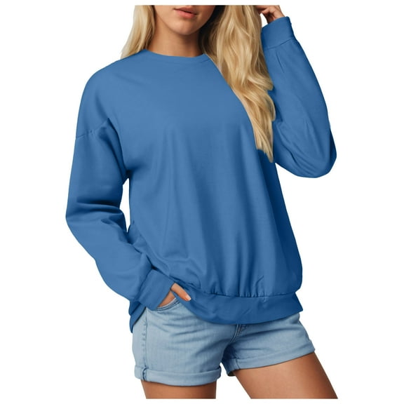 idosla Womens Plus Size Sweatshirts Long Sleeve Fleece Soft Fall Winter Crew Neck Pullover Tops with Pockets 2025 (Blue, XXL)