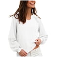 thumbnail image 1 of idosla Womens Retro Lantern Sleeve Tops Round Neck with Lace Trim Sweatshirt Casual Ribbed Cuffs Pullover Top (White, M), 1 of 9