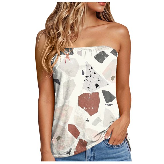 idosla Womens Smocked Strapless Bandeau Tank Tops Floral Tube Tops Backless Bandeau Tunic Tops Sleeveless Shirts (Light Gray, S)