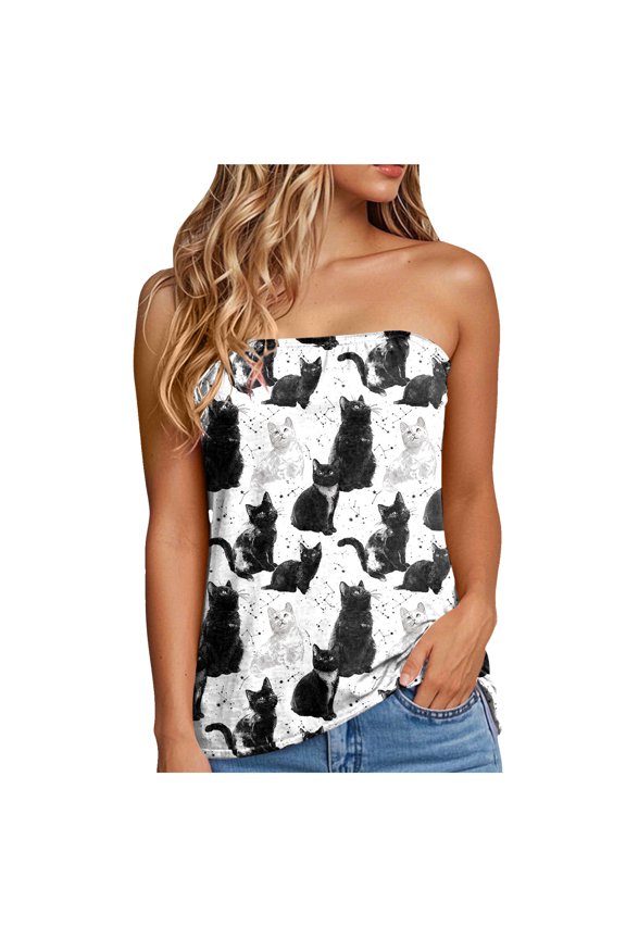 Womens Smocked Strapless Bandeau Tank Tops Floral Tube Tops Backless Bandeau Tunic Tops Sleeveless Shirts (Light Gray, XXL)
