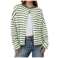 thumbnail image 1 of idosla Womens Striped Cardigan Casual Long Sleeve Open Front Button Down Loose Knit Lightweight Fall Sweaters (Light Green, XL), 1 of 5
