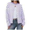 thumbnail image 1 of idosla Womens Striped Cardigan Casual Long Sleeve Open Front Button Down Loose Knit Lightweight Fall Sweaters (Purple, M), 1 of 5