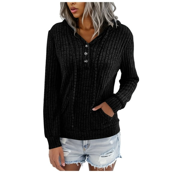 idosla Womens Sweaters Fashion Hoodies Long Sleeve Tops Casual Sweatshirts Fall Outfits Pullover Winter Clothes 2025 (Black, XL)