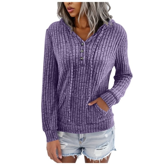 idosla Womens Sweaters Fashion Hoodies Long Sleeve Tops Casual Sweatshirts Fall Outfits Pullover Winter Clothes 2025 (Purple, S)