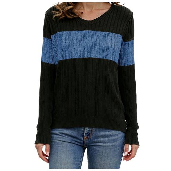 idosla Womens Sweaters Trendy Color Block Tops Long Sleeve Shirts Fall Outfits Early Fall Fashion 2025 Winter Clothing (Navy, S)