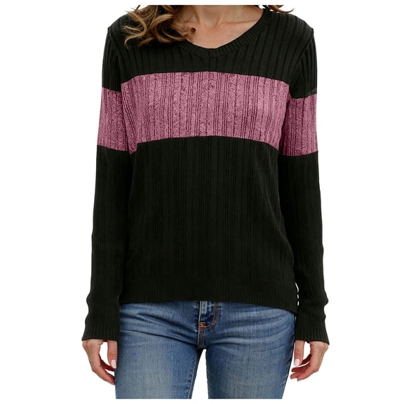 idosla Womens Sweaters Trendy Color Block Tops Long Sleeve Shirts Fall Outfits Early Fall Fashion 2025 Winter Clothing (Purple, S)
