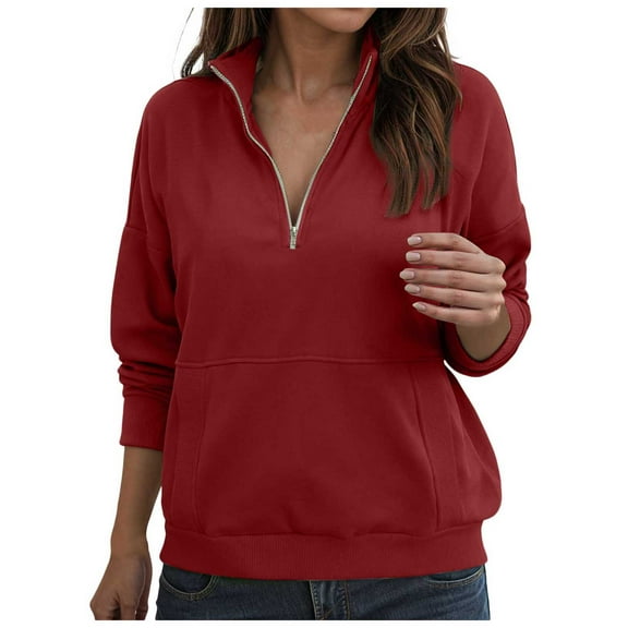 idosla Womens Sweatshirt Casual Long Sleeve Half Zip Pullover Lightweight Sweatshirts Tops Fall Fashion Outfits 2025 (Red, L)