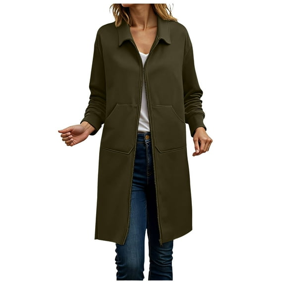idosla Womens Sweatshirt Zip Up Long Sleeve Collar Lapel Fleece Tunic Sweatshirts Casual Coat with Pockets (Army Green, XL)
