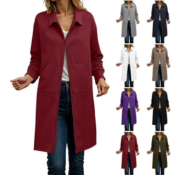 idosla Womens Sweatshirt Zip Up Long Sleeve Collar Lapel Fleece Tunic Sweatshirts Casual Coat with Pockets (Wine, XL)