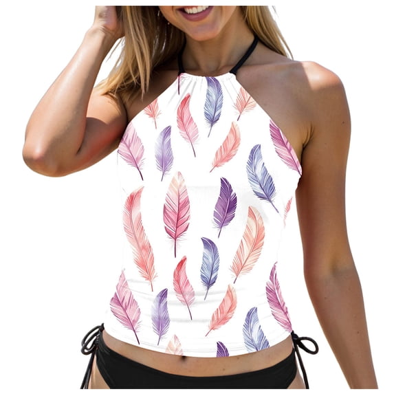 idosla Womens Swim Tankini Tops High Neck Bathing Suit Slim Fit Swim Tops UPF 50+ Tummy Control Swimsuits No Bottom (Light Purple, XL)