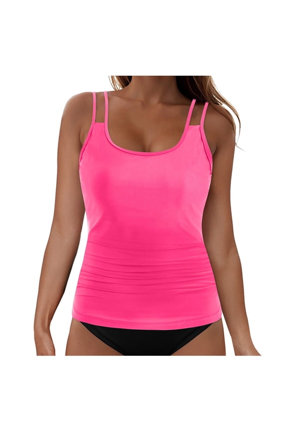 Womens Tankini Tops Only Tummy Control Swim Tank Top Modest Swimsuit Top Bathing Suit Top No Bottom (Hot Pink, L)