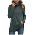 thumbnail image 1 of idosla Womens Tunic Tops Turtleneck Long Sleeve Shirts Oversized Fall Sweaters Side Split High Low Hemline (Army Green, L), 1 of 4