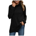 thumbnail image 1 of idosla Womens Tunic Tops Turtleneck Long Sleeve Shirts Oversized Fall Sweaters Side Split High Low Hemline (Black, M), 1 of 4