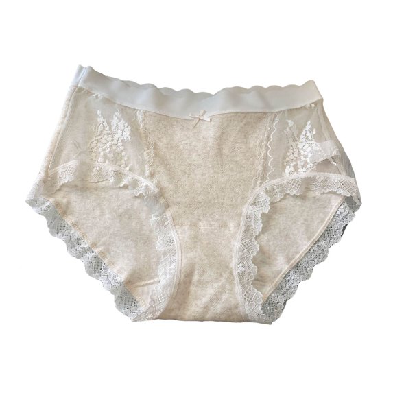 idosla Womens Underwear Sexy Briefs Bow Tie Bikini Lace Trim Low Rise Hipster Cotton Panties Panty Everyday (White, L)