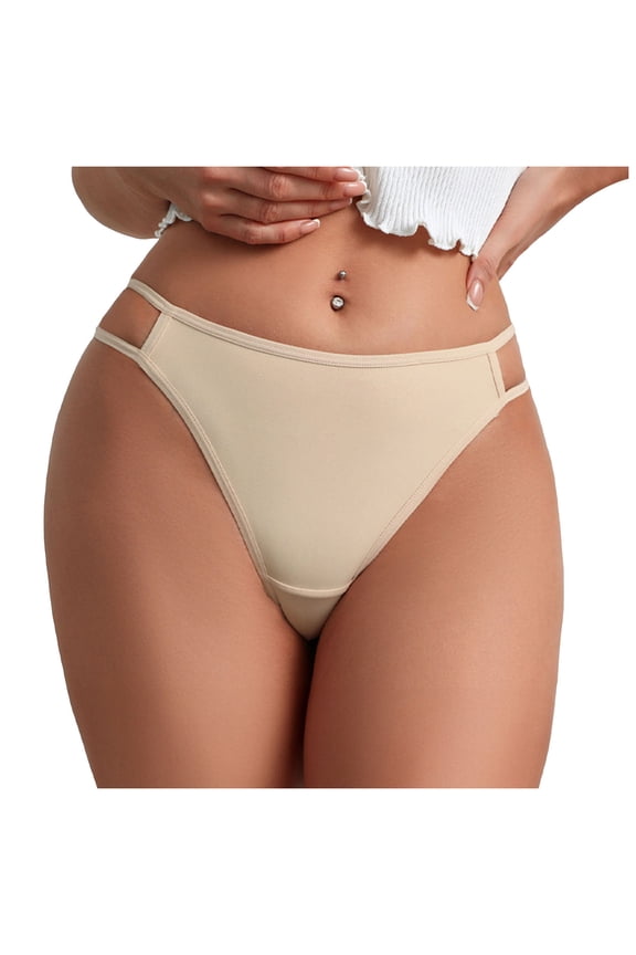 Womens Underwear String Bikini Boudoir Cheeky Panties Sexy V-shaped Waistband Hipster Ring Splicing Together Briefs (Beige, XL)