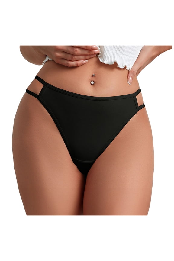 Womens Underwear String Bikini Boudoir Cheeky Panties Sexy V-shaped Waistband Hipster Ring Splicing Together Briefs (Black, M)