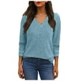 thumbnail image 1 of idosla Womens V Neck Long Sleeve Shirt Fall Fashion Knitted Sweaters Dressy Casual Pullover Tunic Tops with Decorative Buttons (Light Blue, S), 1 of 4