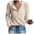 thumbnail image 1 of idosla Womens V Neck Waffle Knit Shirts Long Sleeve Loose Fitting Warm Tee Tops Sweaters Pullovers (Khaki, M), 1 of 5