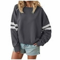 thumbnail image 1 of idosla Womens Varsity Striped Oversized Sweatshirt Crewneck Long Sleeve Casual Fashion Pullover Top Fall Outfits (Dark Gray, XXL), 1 of 5