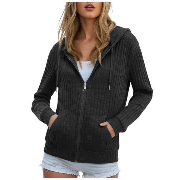 idosla Womens Zip Up Hoodies Long Sleeve Hoodie Jackets Lightweight Tunic Sweatshirt Open Front Cardigan (Black, XXL)