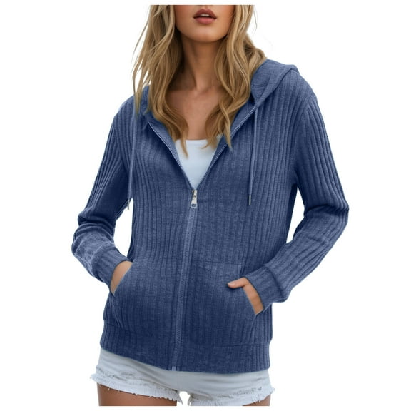idosla Womens Zip Up Hoodies Long Sleeve Hoodie Jackets Lightweight Tunic Sweatshirt Open Front Cardigan (Dark Blue, XL)