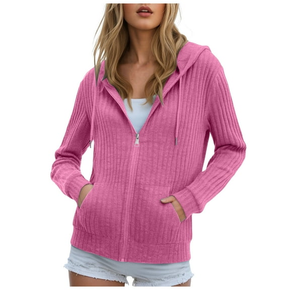 idosla Womens Zip Up Hoodies Long Sleeve Hoodie Jackets Lightweight Tunic Sweatshirt Open Front Cardigan (Pink, S)