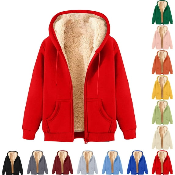 idosla Zip Up Hoodie Women Fleece Sherpa Lined Jacket Fall Winter Coat Casual Trendy Clothing (Black, XL)